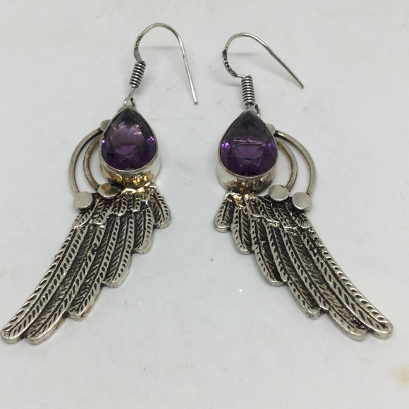 Handmade Jewelry - Amethyst Angel Wing Silver Earrings Handmade Jewelry - Amethyst Angel Wing Silver Earrings